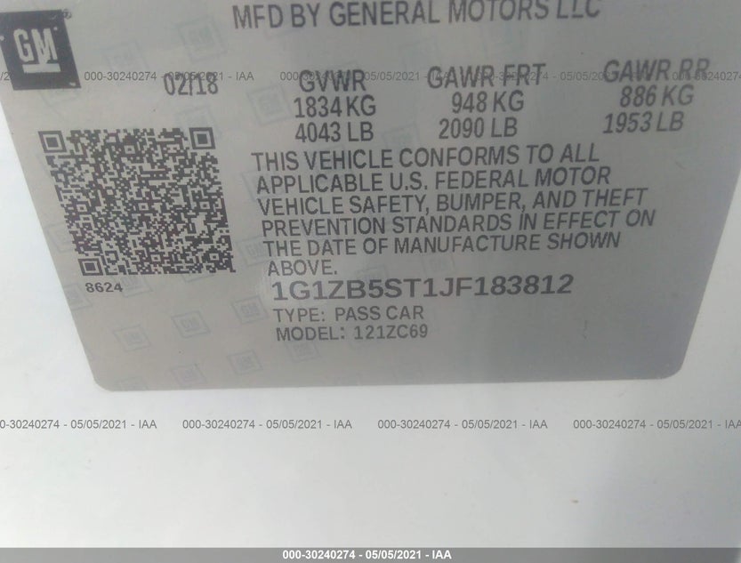 1G1ZB5ST1JF183812