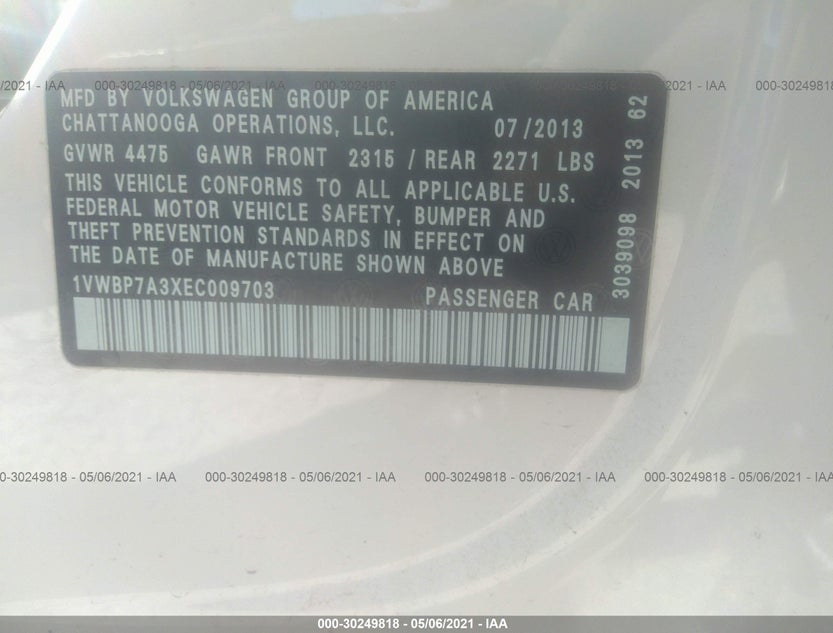 1VWBP7A3XEC009703