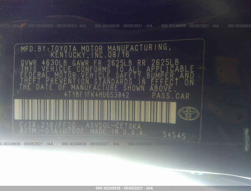 4T1BF1FK4HU653842