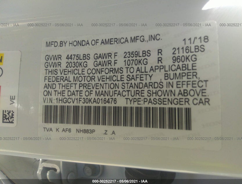 1HGCV1F30KA016476