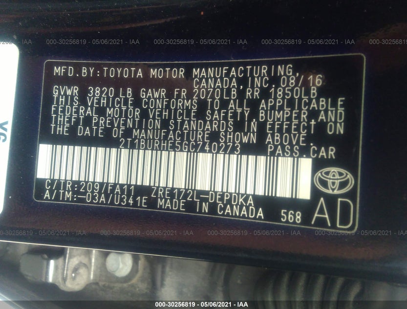 2T1BURHE5GC740273