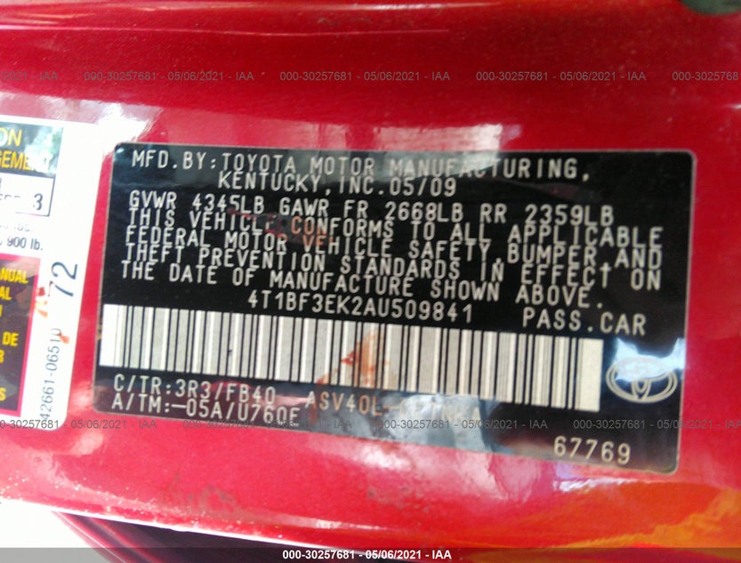 4T1BF3EK2AU509841