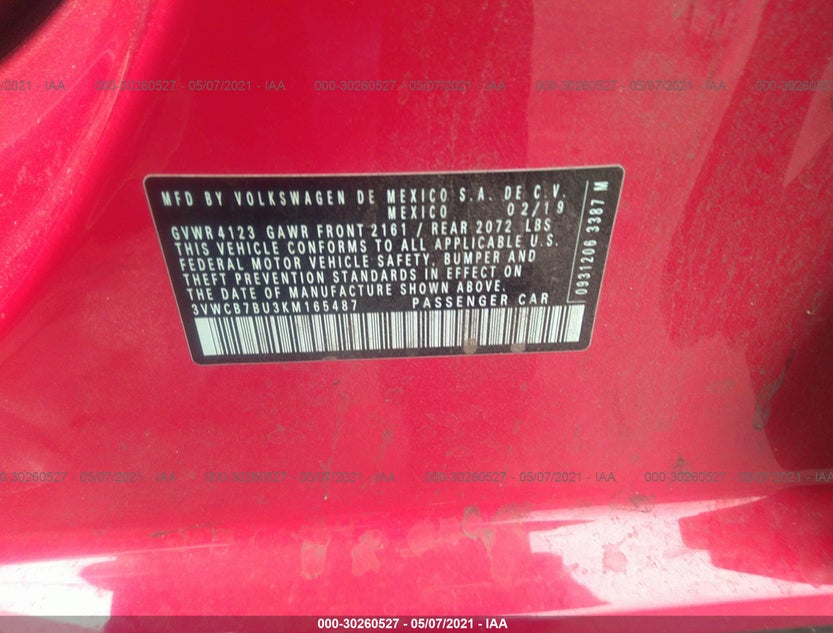 3VWCB7BU3KM165487