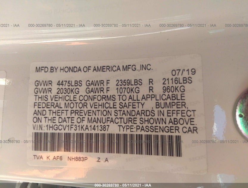 1HGCV1F31KA141387