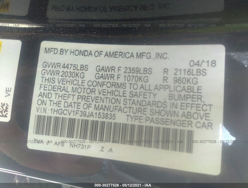 1HGCV1F39JA153835