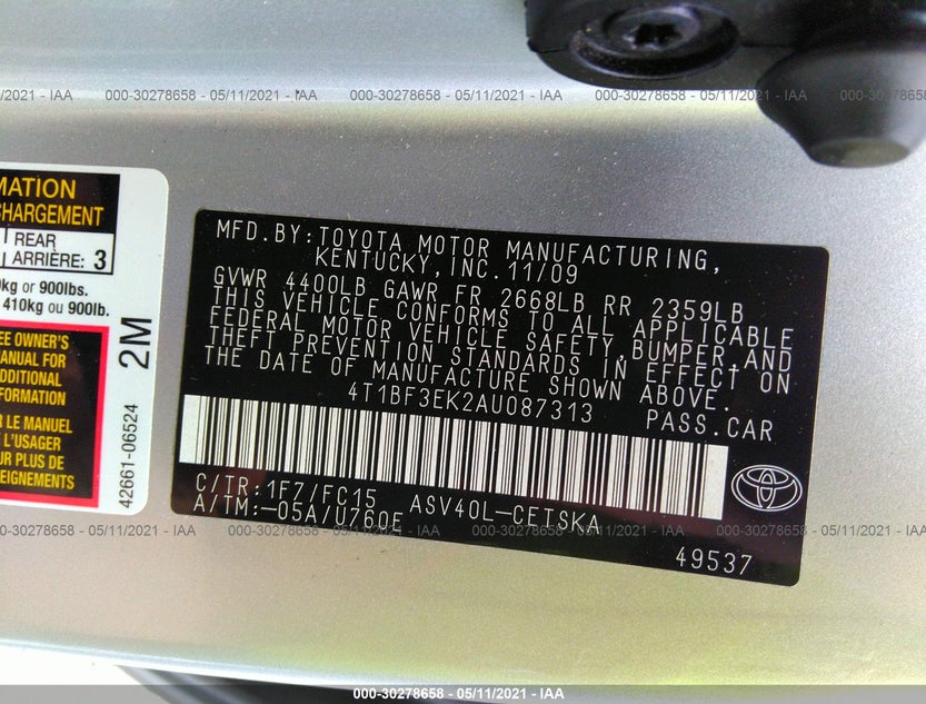4T1BF3EK2AU087313