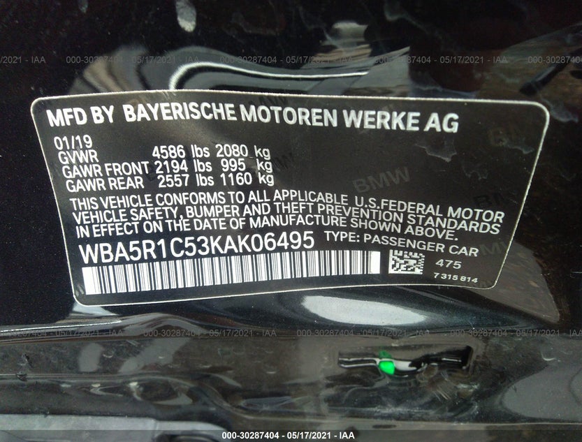WBA5R1C53KAK06495