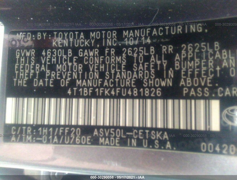 4T1BF1FK4FU481826