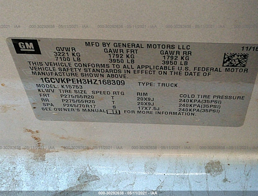 1GCVKPEH3HZ168309