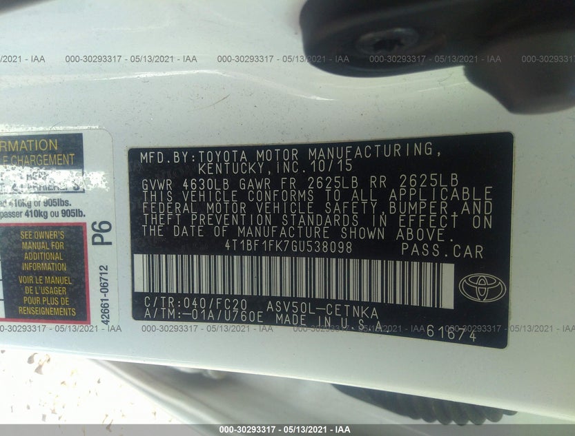 4T1BF1FK7GU538098