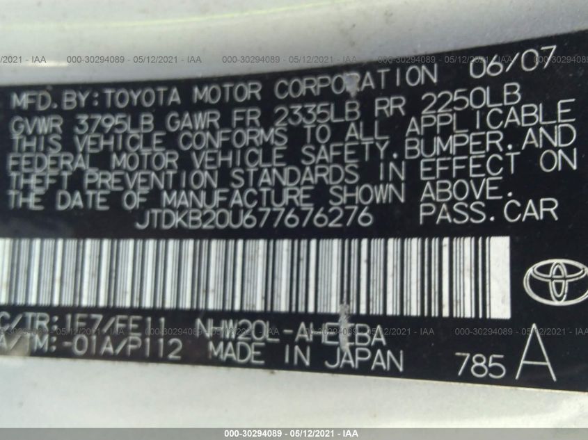 JTDKB20U677676276 2007 Toyota Prius