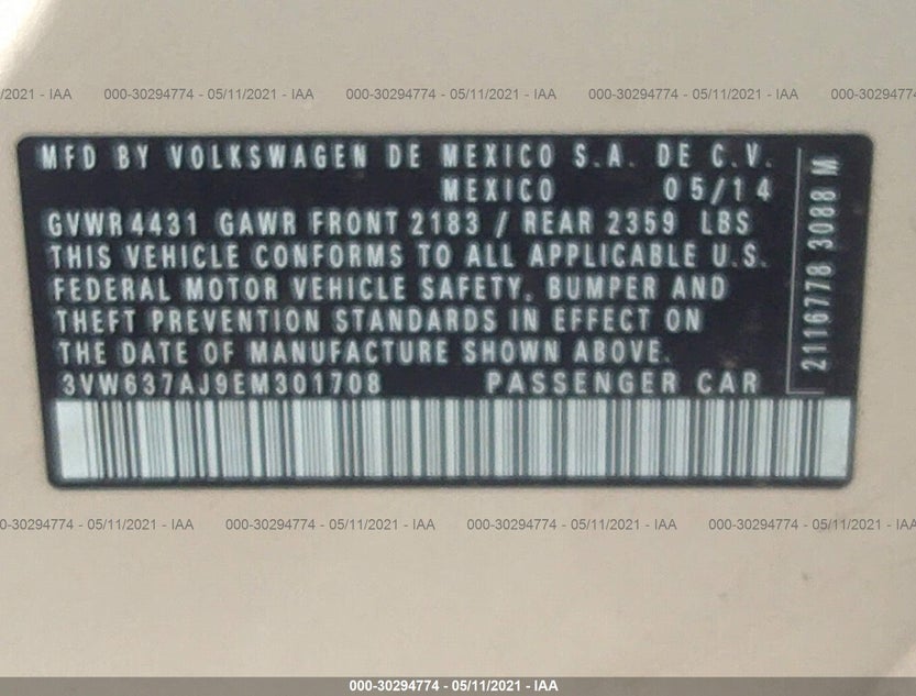 3VW637AJ9EM301708