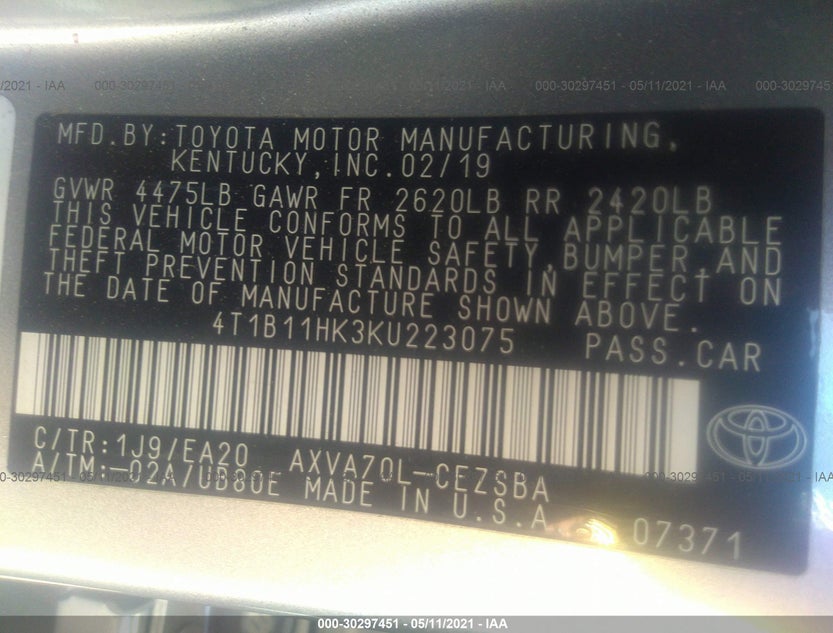 4T1B11HK3KU223075