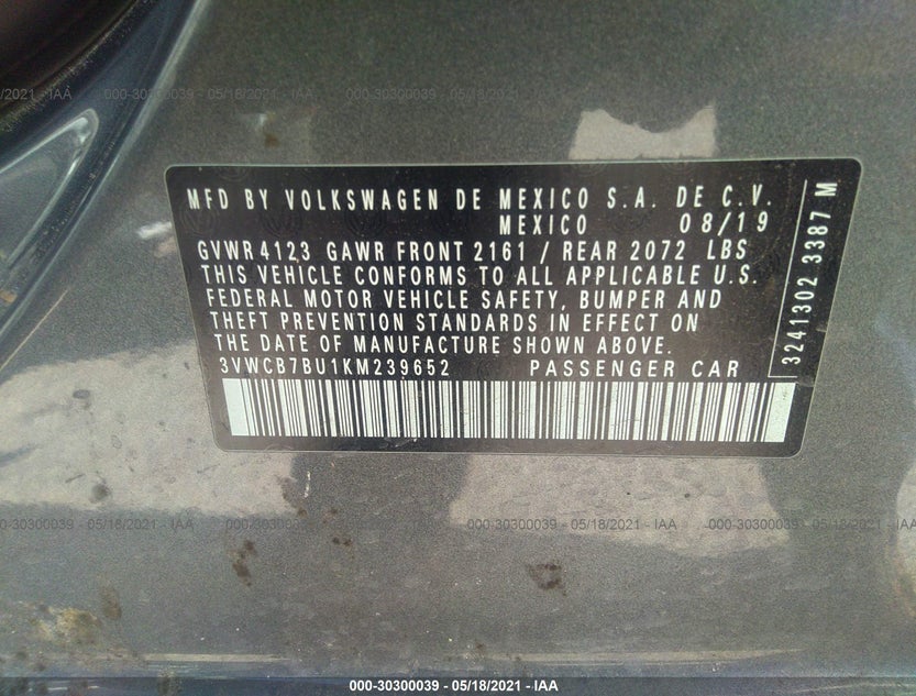 3VWCB7BU1KM239652