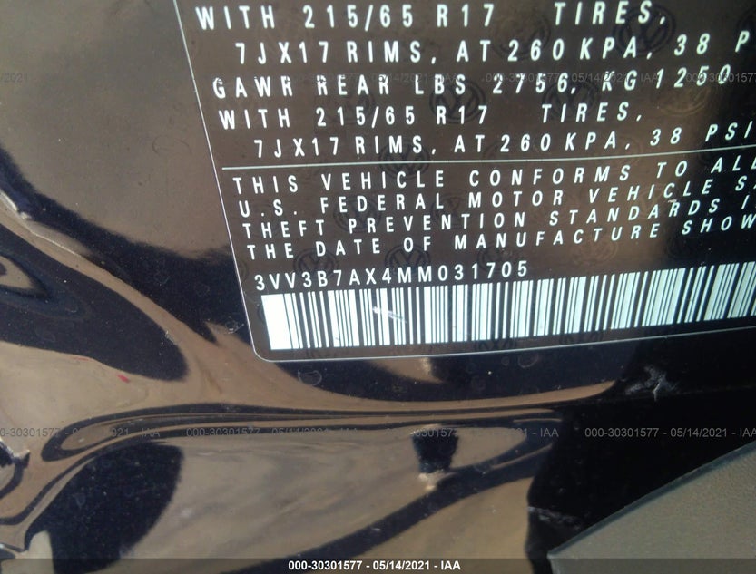 3VV3B7AX4MM031705