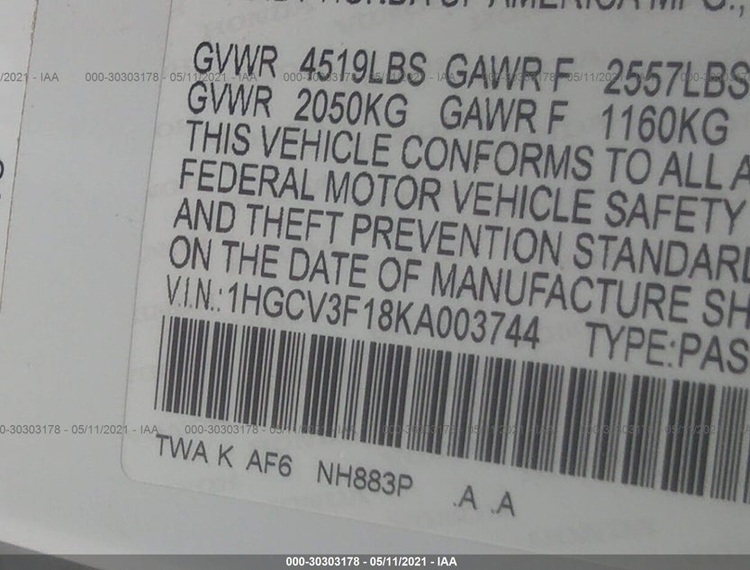 1HGCV3F18KA003744
