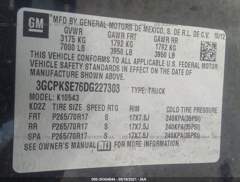 3GCPKSE76DG227303