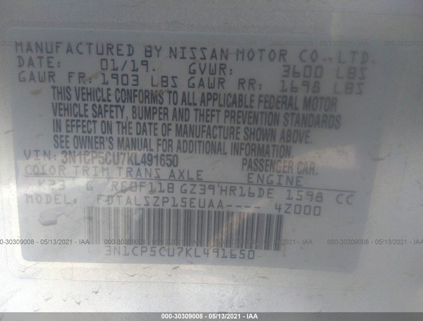3N1CP5CU7KL491650