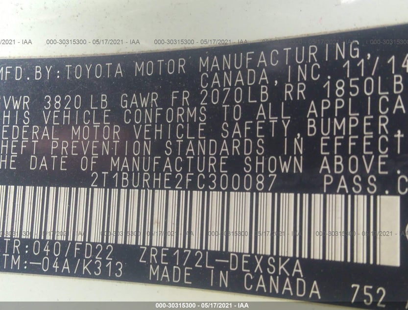 2T1BURHE2FC300087