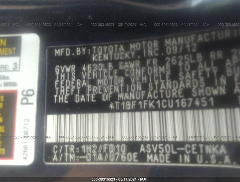 4T1BF1FK1CU167451