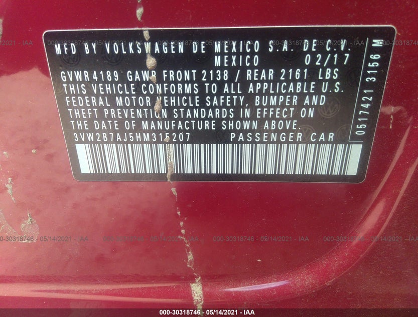 3VW2B7AJ5HM315207