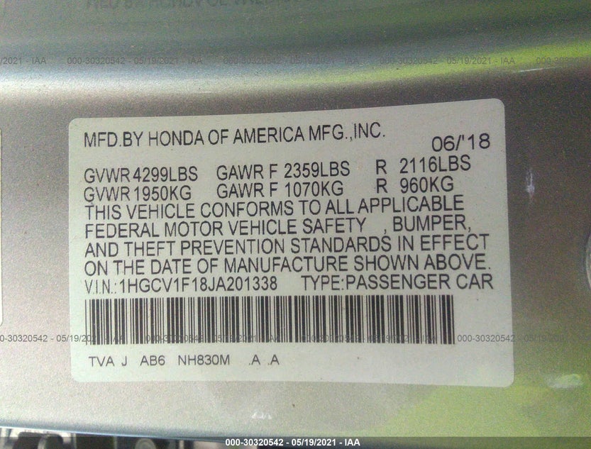 1HGCV1F18JA201338