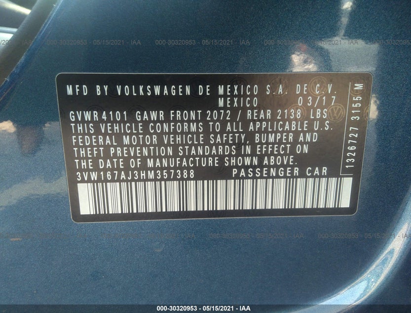 3VW167AJ3HM357388