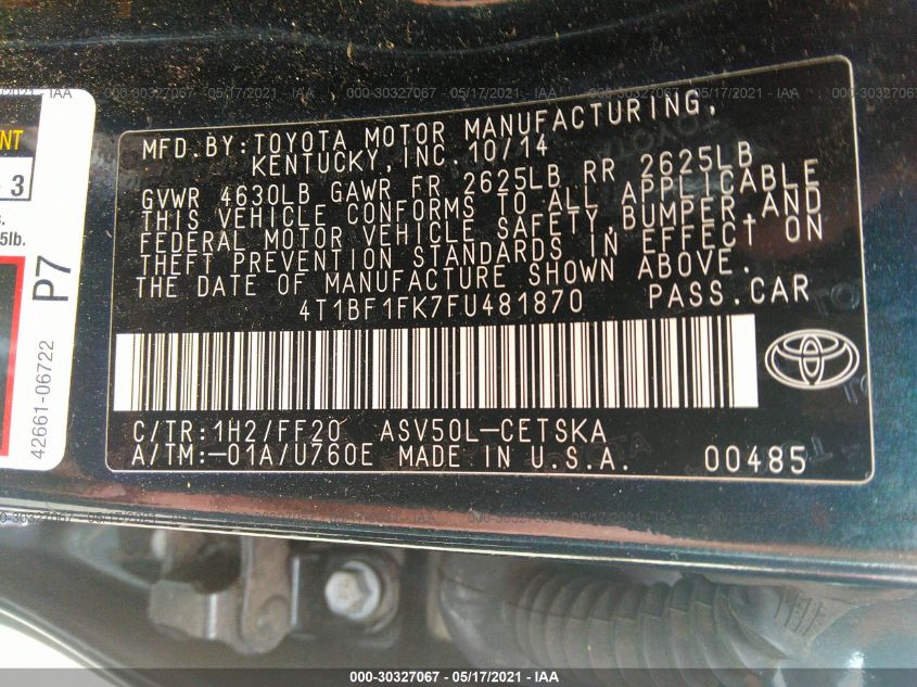 4T1BF1FK7FU481870 2015 Toyota Camry Se