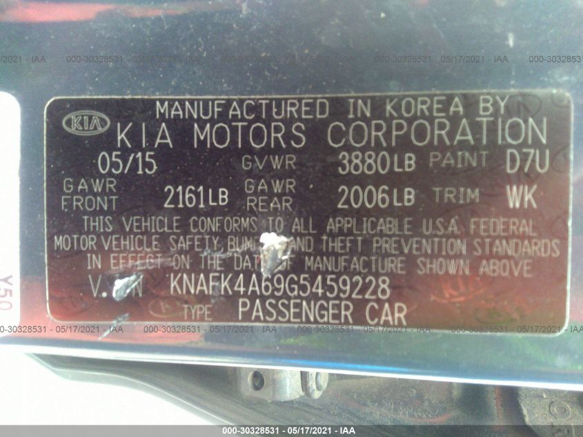 KNAFK4A69G5459228 2016 Kia Forte Lx