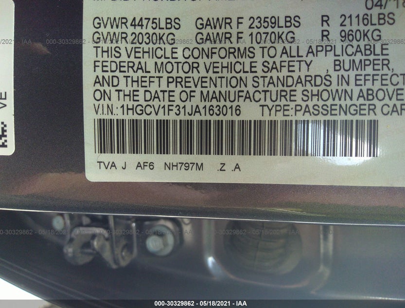 1HGCV1F31JA163016