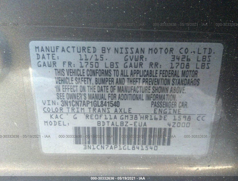 3N1CN7AP1GL841540