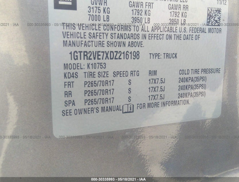 1GTR2VE7XDZ216198