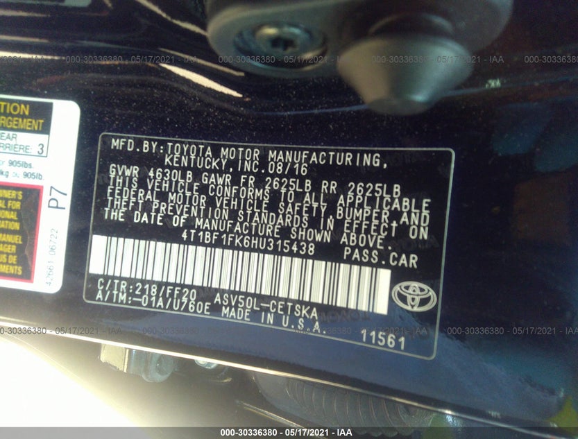 4T1BF1FK6HU315438