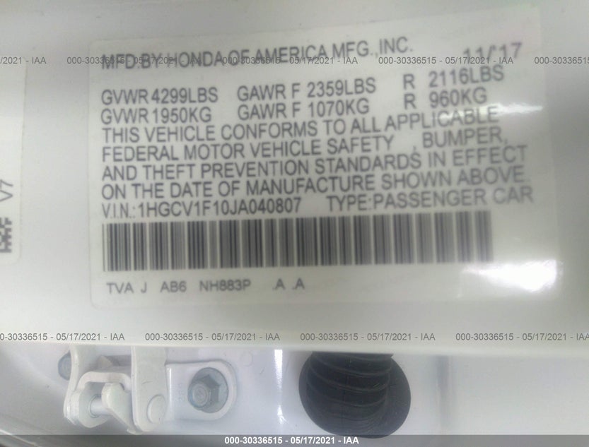 1HGCV1F10JA040807