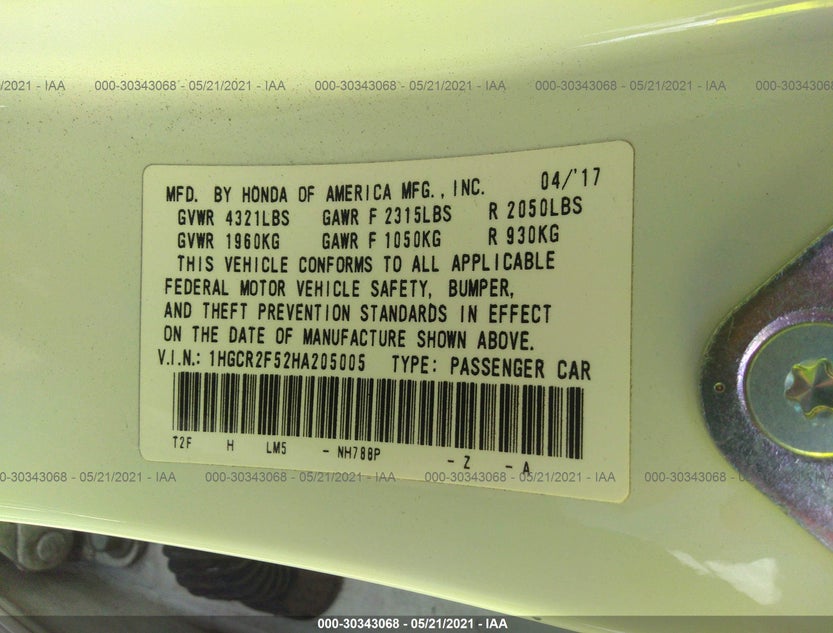 1HGCR2F52HA205005
