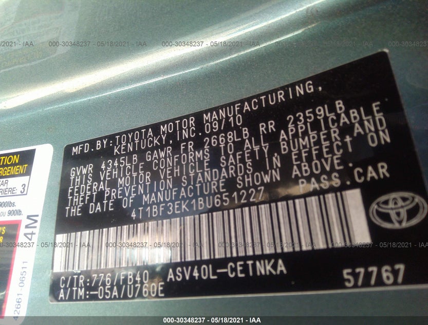 4T1BF3EK1BU651227