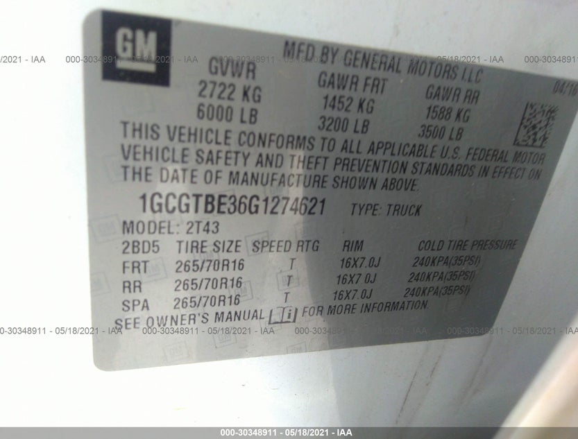 1GCGTBE36G1274621
