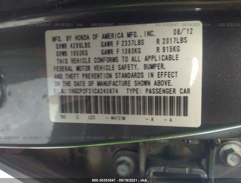 1HGCP2F31CA240874