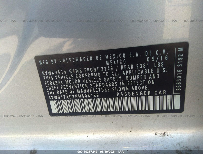 3VW017AU2HM508189