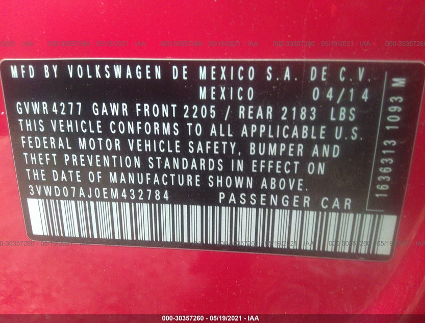 3VWD07AJ0EM432784