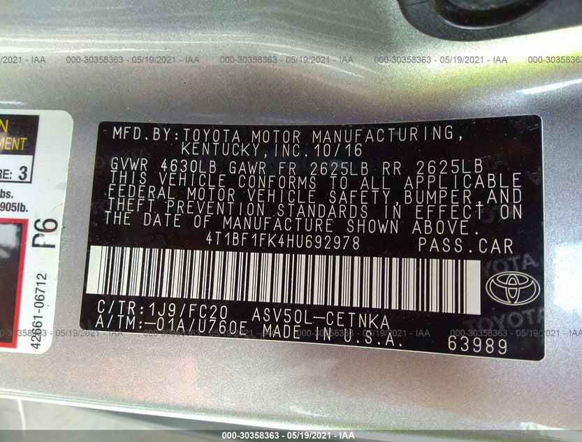 4T1BF1FK4HU692978