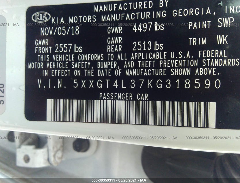 5XXGT4L37KG318590