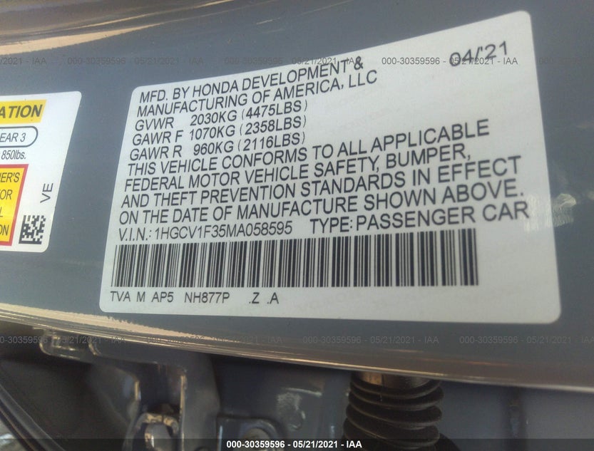 1HGCV1F35MA058595