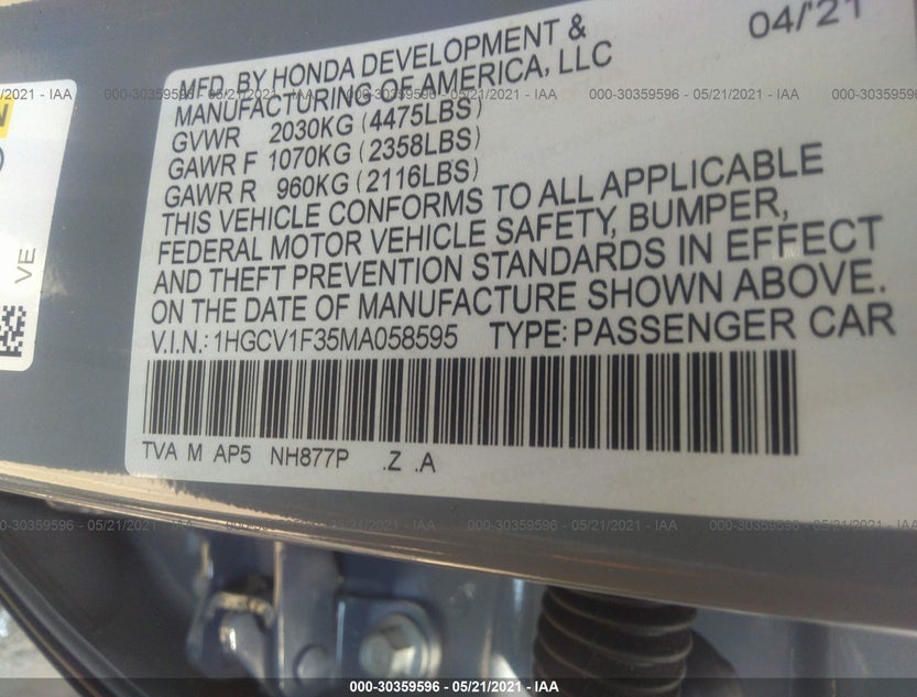 1HGCV1F35MA058595