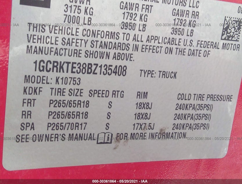 1GCRKTE38BZ135408