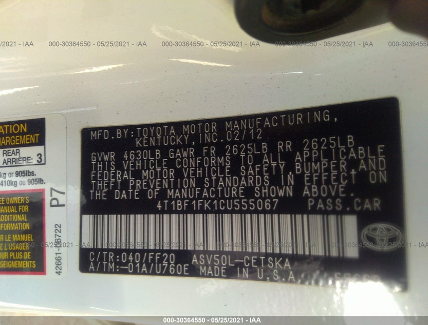 4T1BF1FK1CU555067