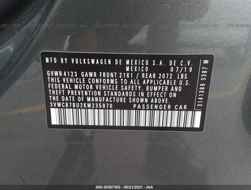 3VWCB7BU2KM235870