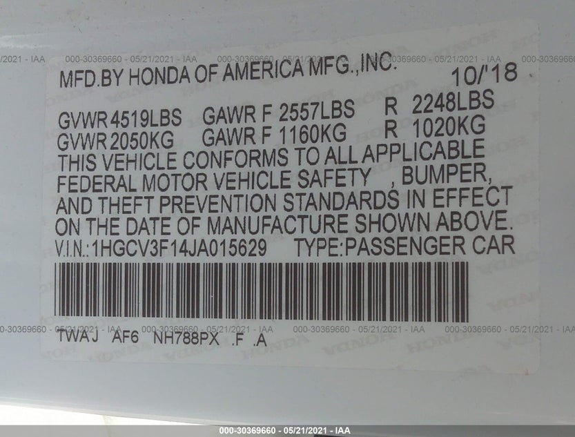 1HGCV3F14JA015629