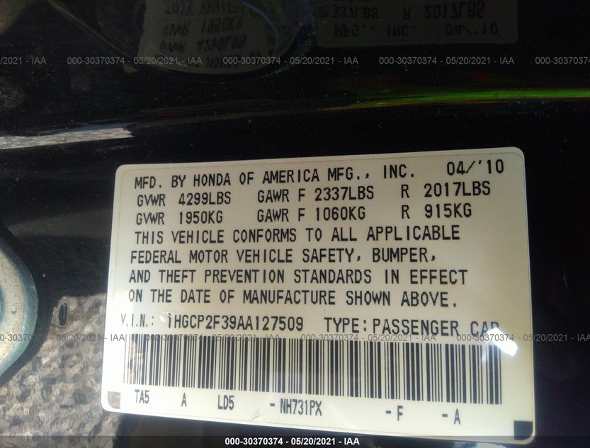 1HGCP2F39AA127509