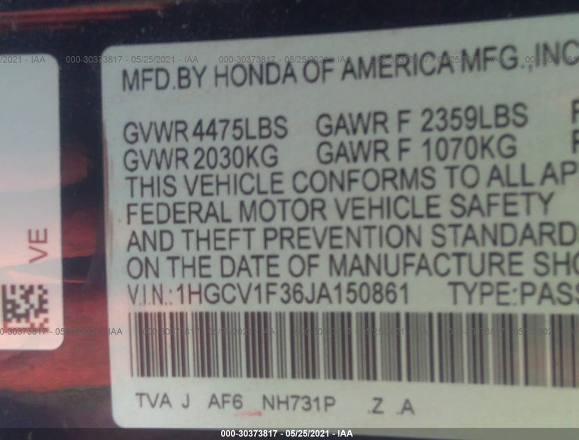 1HGCV1F36JA150861